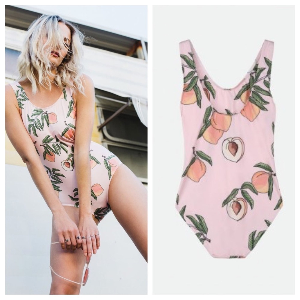 Yeah Bunny Pink Peaches one piece bathing suit  L